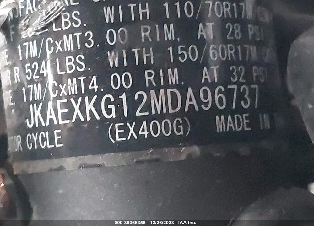 2021 KAWASAKI EX400 VIN: JKAEXKG12MDA96737