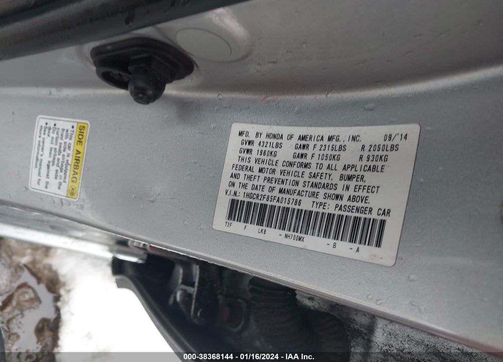 2015 HONDA ACCORD EX-L VIN: 1HGCR2F85FA015786