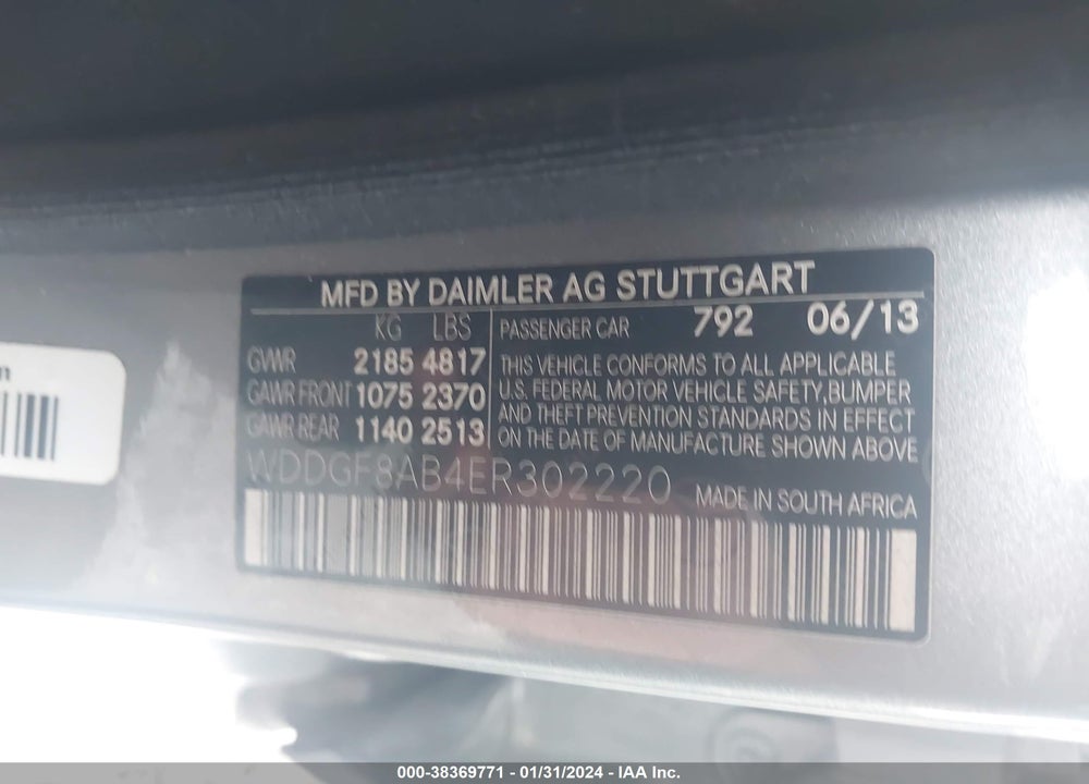 2014 MERCEDES-BENZ C 300 VIN: WDDGF8AB4ER302220