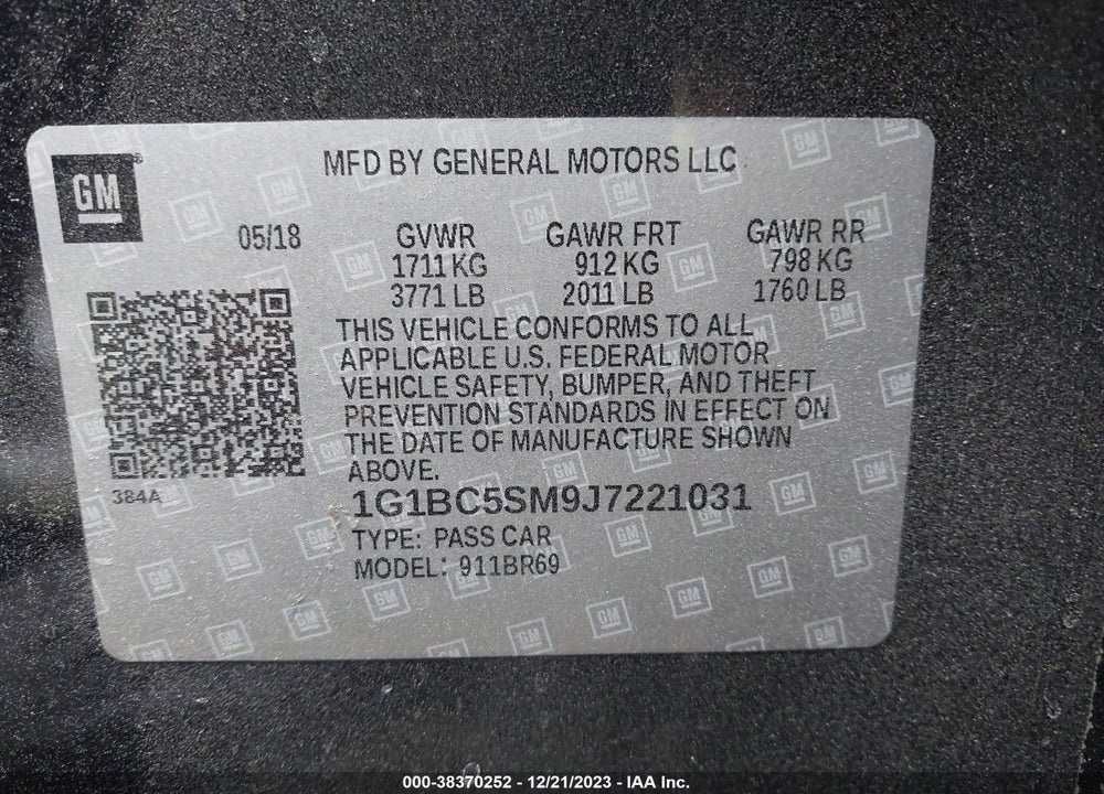 2018 CHEVROLET CRUZE LS AUTO VIN: 1G1BC5SM9J7221031