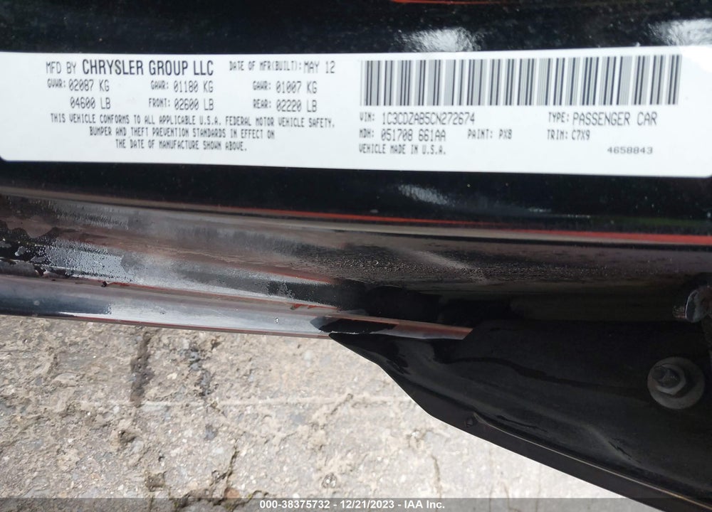 2012 DODGE AVENGER SE VIN: 1C3CDZAB5CN272674