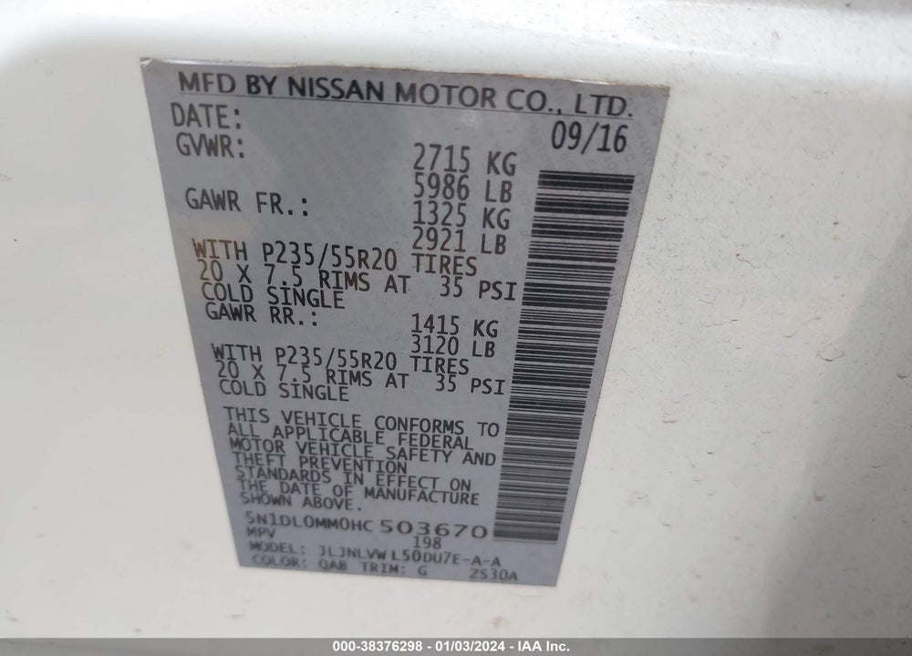 2017 INFINITI QX60 VIN: 5N1DL0MM0HC503670