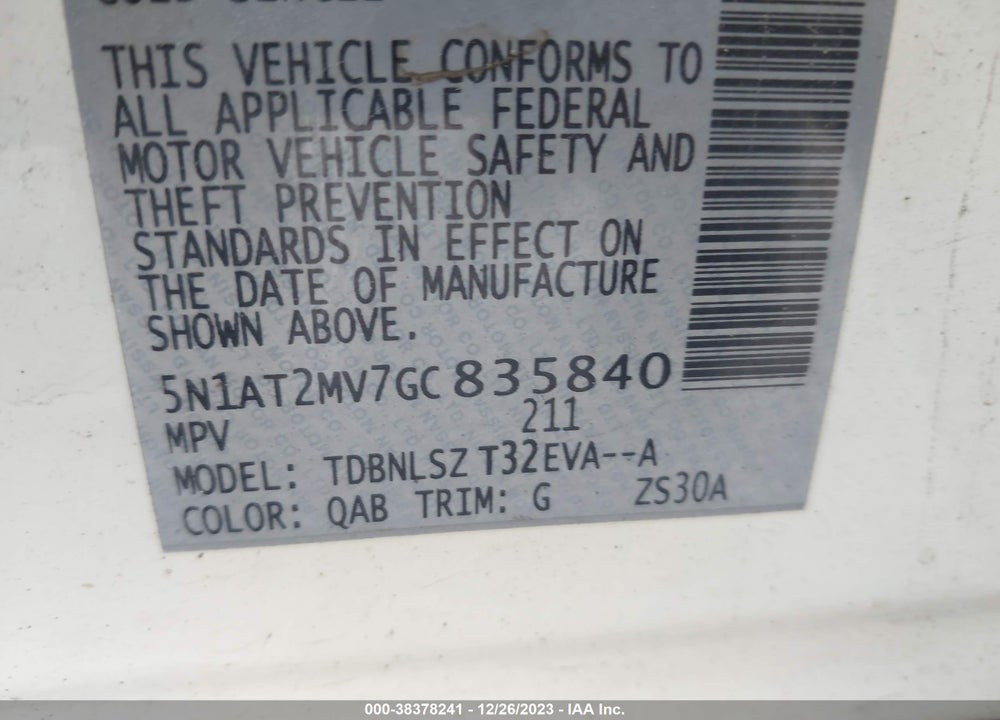2016 NISSAN ROGUE SL VIN: 5N1AT2MV7GC835840