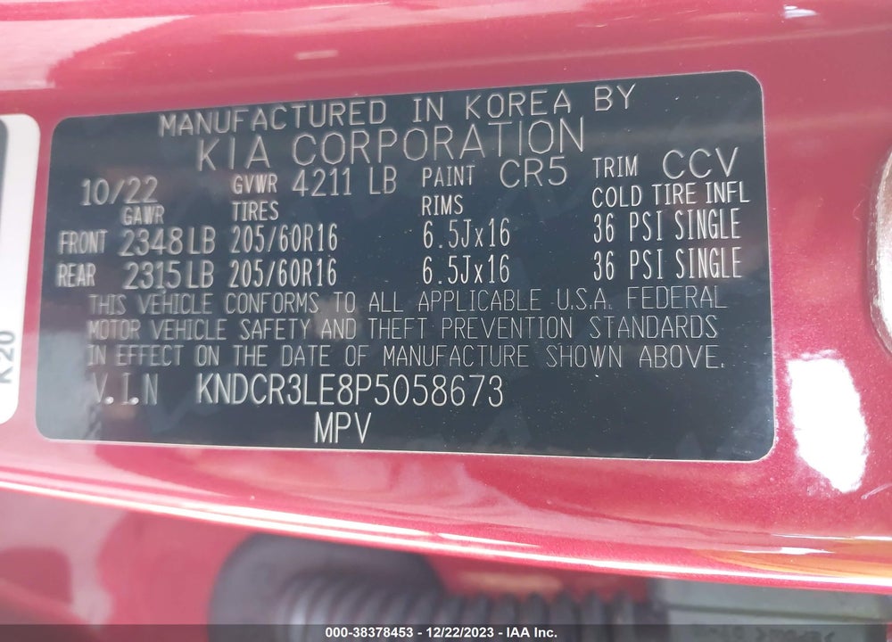 2023 KIA NIRO EX VIN: KNDCR3LE8P5058673