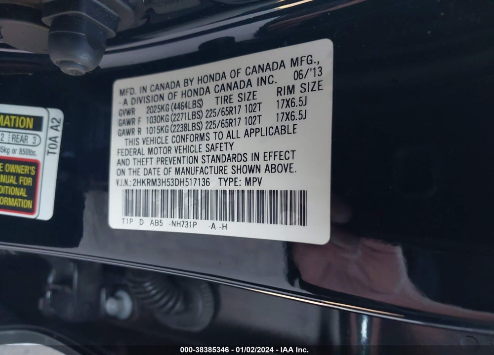 2013 HONDA CR-V EX VIN: 2HKRM3H53DH517136