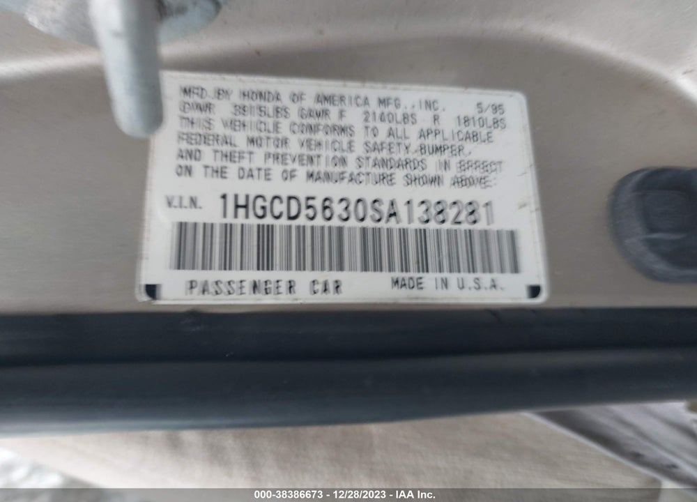 1995 HONDA ACCORD VIN: 1HGCD5630SA138281