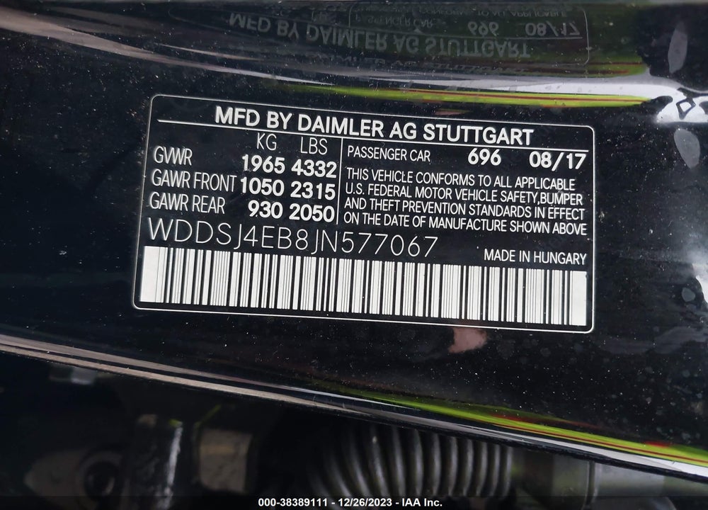 2018 MERCEDES-BENZ CLA 250 VIN: WDDSJ4EB8JN577067