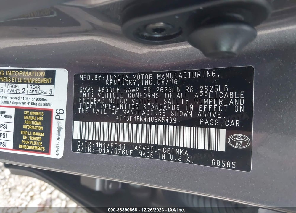 2017 TOYOTA CAMRY LE VIN: 4T1BF1FK4HU665439