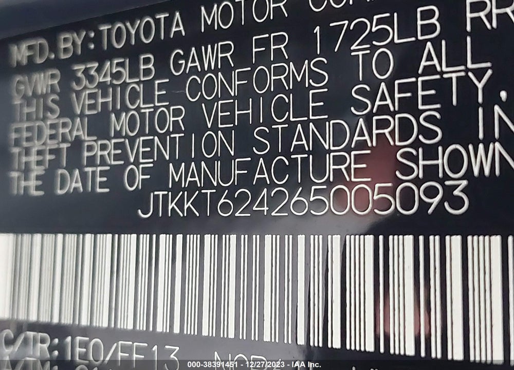 2006 SCION XA VIN: JTKKT624265005093