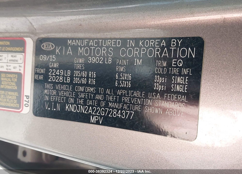 2016 KIA SOUL VIN: KNDJN2A22G7284377