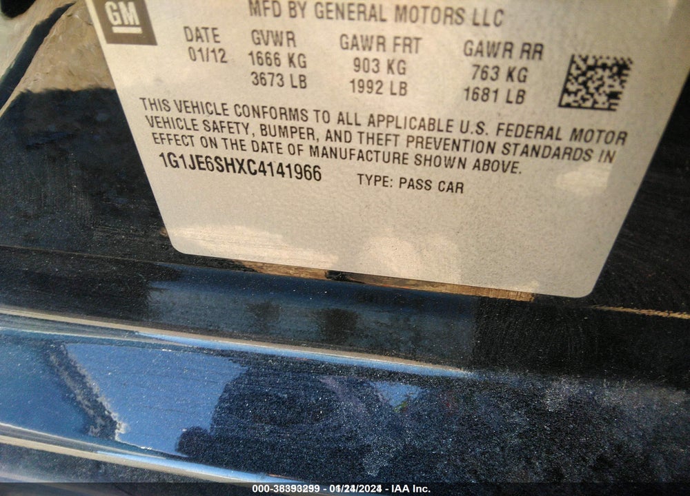 2012 CHEVROLET SONIC VIN: 1G1JE6SHXC4141966