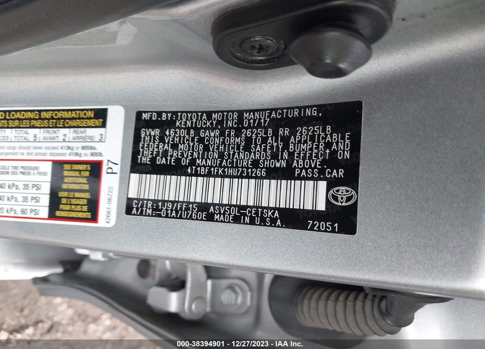 2017 TOYOTA CAMRY SE VIN: 4T1BF1FK1HU731266