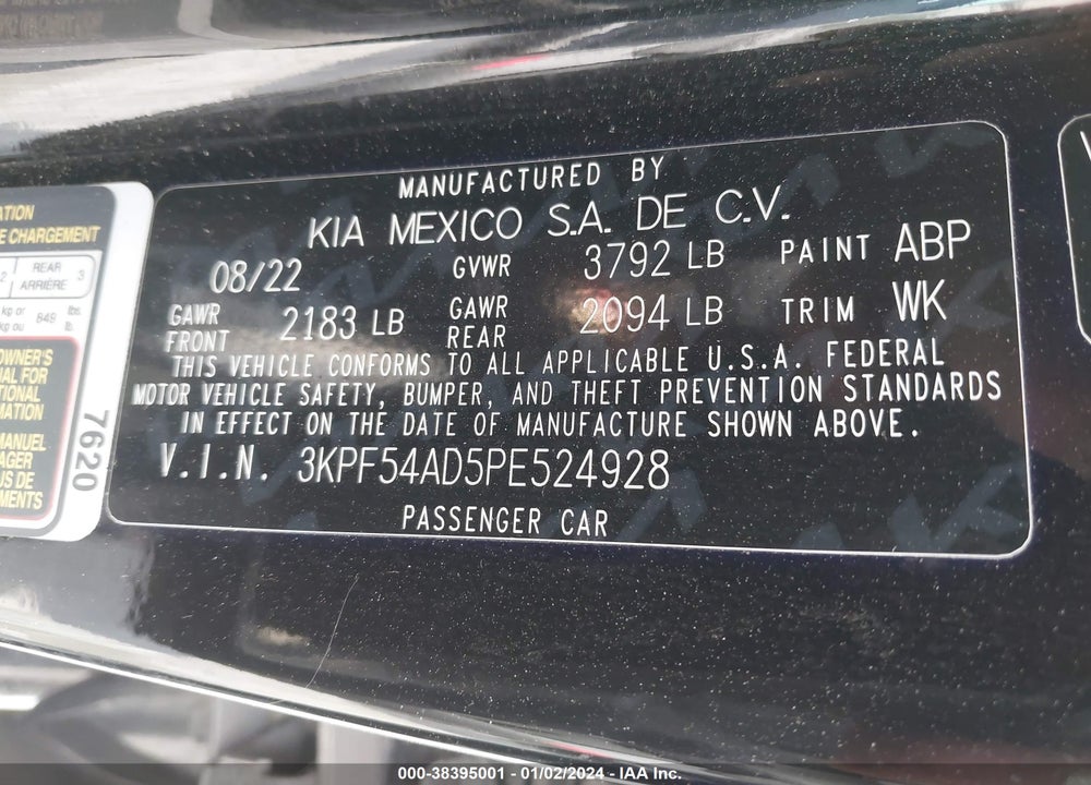 2023 KIA FORTE VIN: 3KPF54AD5PE524928