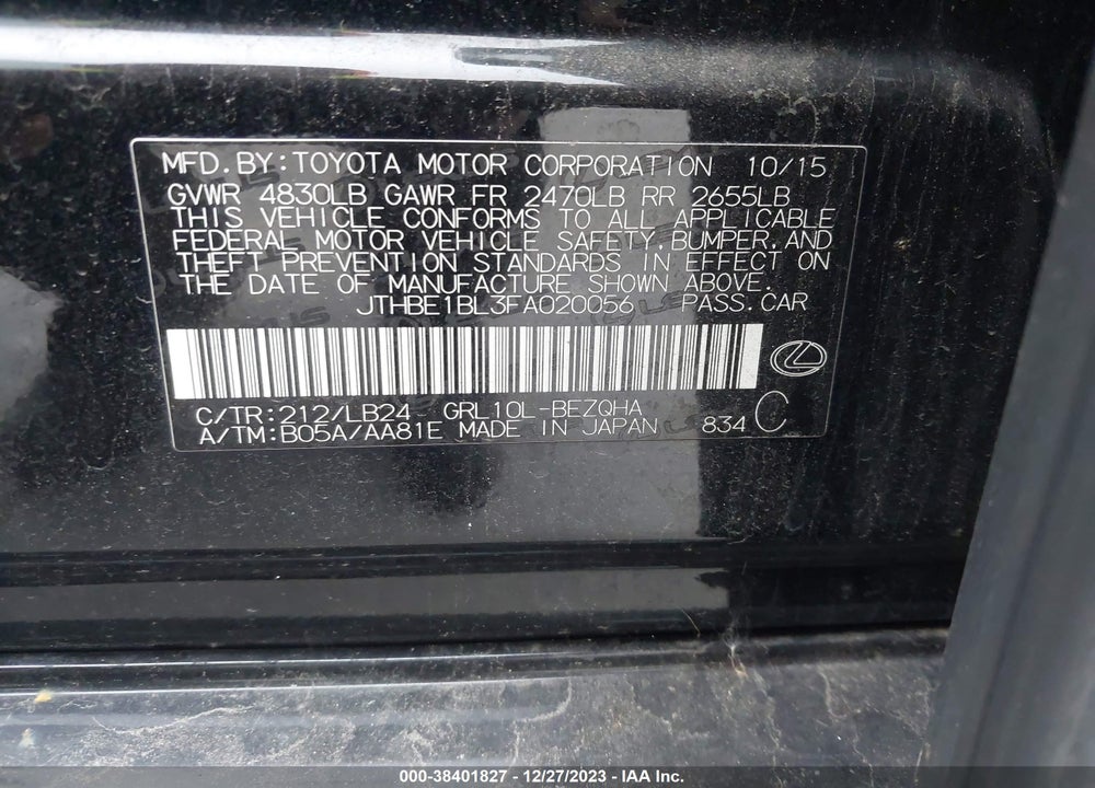 2015 LEXUS GS 350 VIN: JTHBE1BL3FA020056