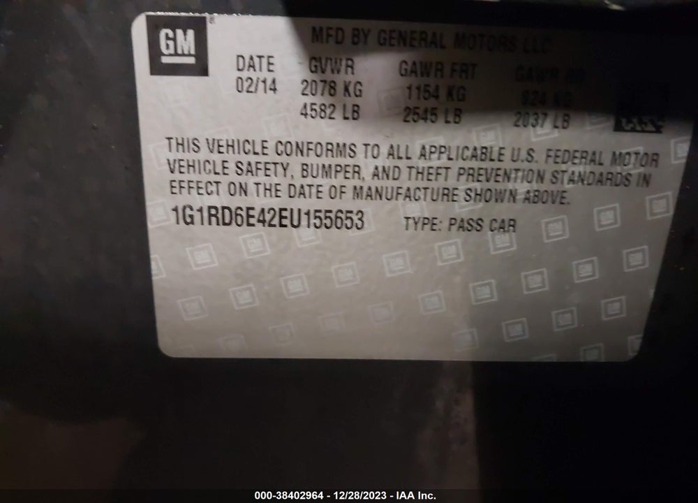 2014 CHEVROLET VOLT VIN: 1G1RD6E42EU155653