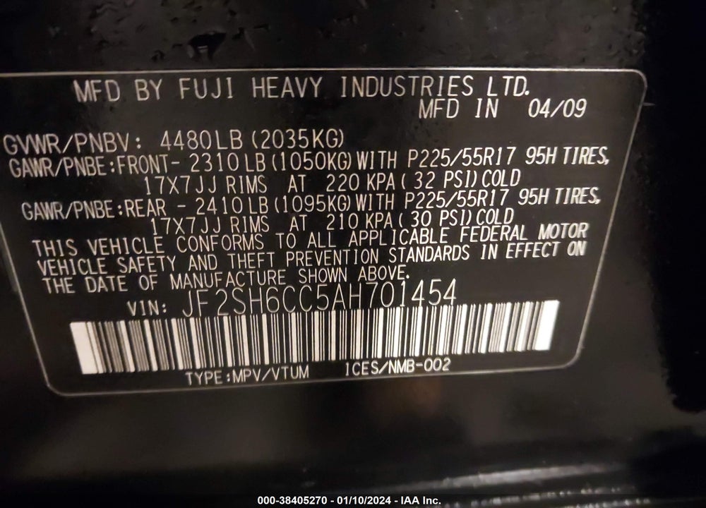 2010 SUBARU FORESTER 2.5X PREMIUM VIN: JF2SH6CC5AH701454