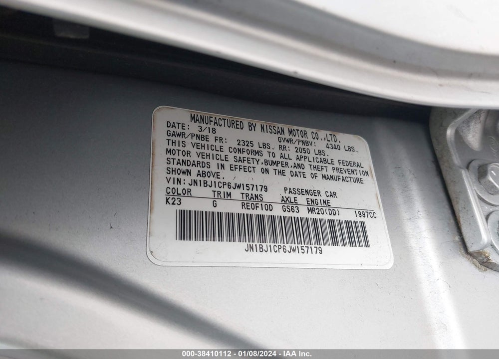 2018 NISSAN ROGUE SPORT S VIN: JN1BJ1CP6JW157179