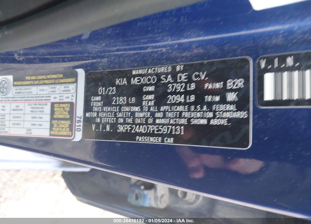 2023 KIA FORTE LXS VIN: 3KPF24AD7PE597131