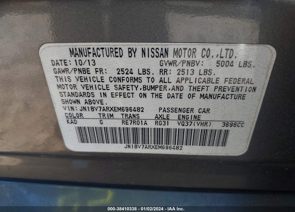 2014 INFINITI Q50 PREMIUM VIN: JN1BV7ARXEM696482