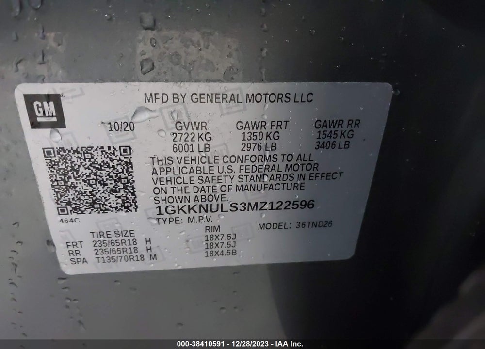 2021 GMC ACADIA AWD SLT VIN: 1GKKNULS3MZ122596