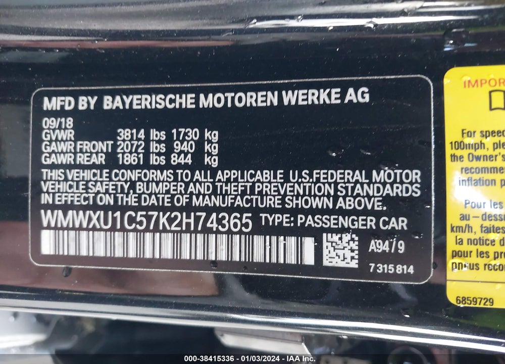 2019 MINI HARDTOP COOPER VIN: WMWXU1C57K2H74365