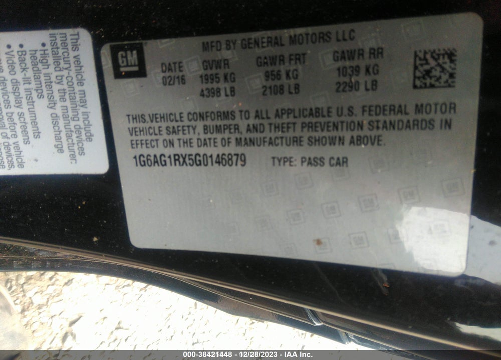 2016 CADILLAC ATS STANDARD VIN: 1G6AG1RX5G0146879