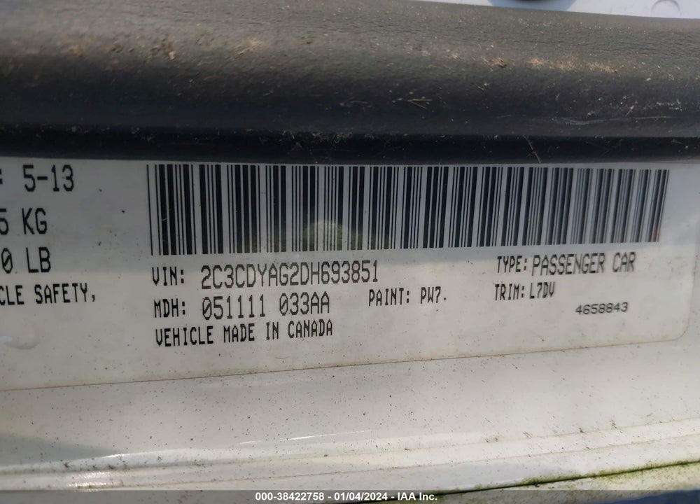 2013 DODGE CHALLENGER SXT VIN: 2C3CDYAG2DH693851