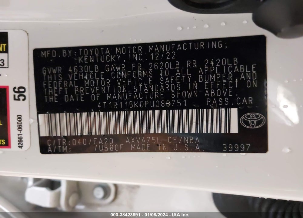 2023 TOYOTA CAMRY VIN: 4T1R11BK0PU088751
