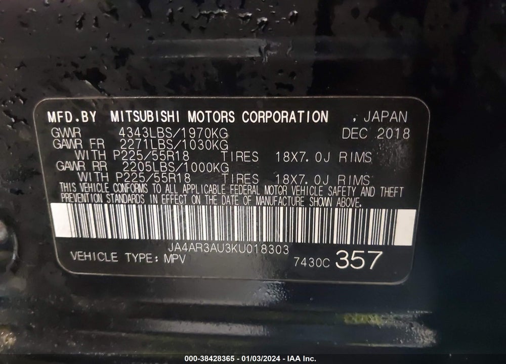 2019 MITSUBISHI OUTLANDER SPORT 2.0 SP VIN: JA4AR3AU3KU018303