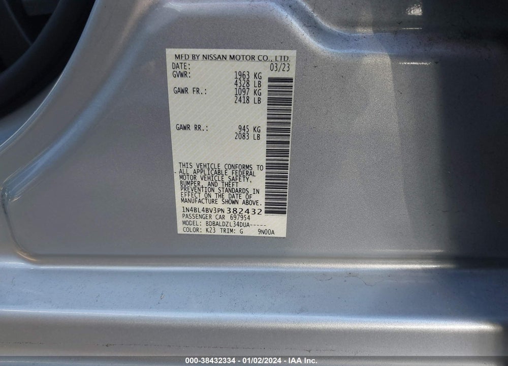 2023 NISSAN ALTIMA S FWD VIN: 1N4BL4BV3PN382432