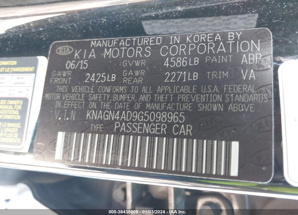 2016 KIA OPTIMA HYBRID EX VIN: KNAGN4AD9G5098965