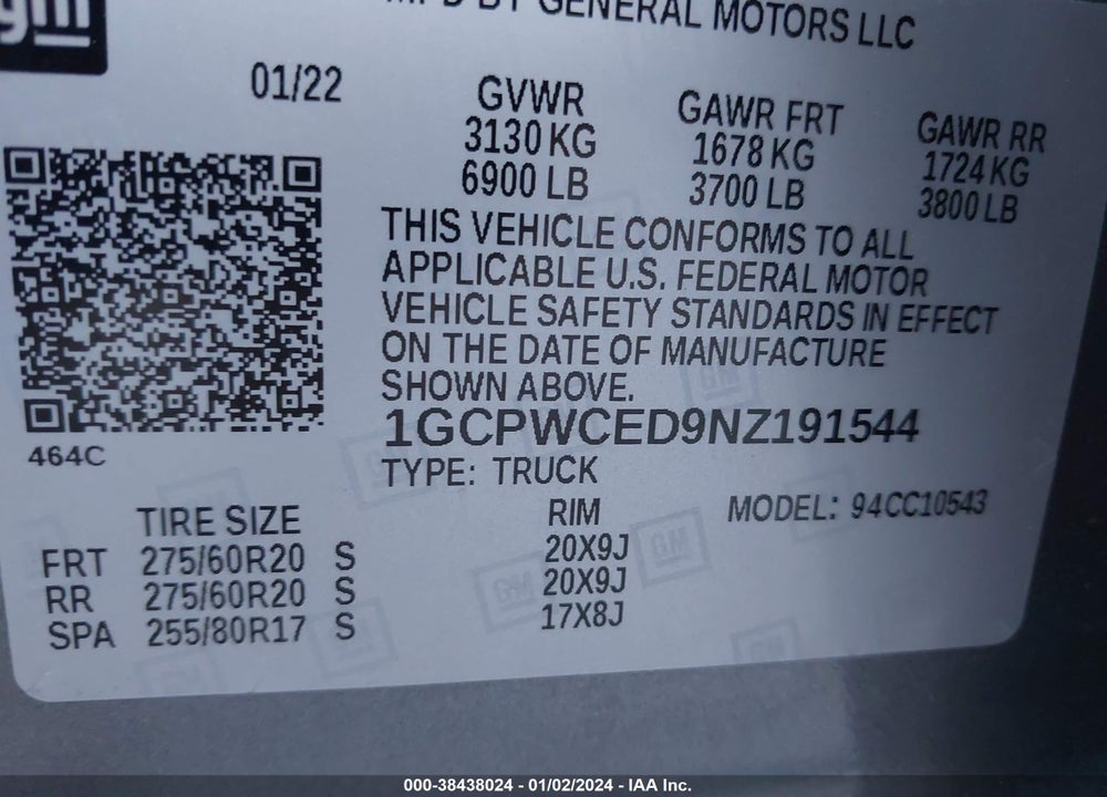 2022 CHEVROLET SILVERADO 1500 LTD 2WD SHORT BED LT VIN: 1GCPWCED9NZ191544