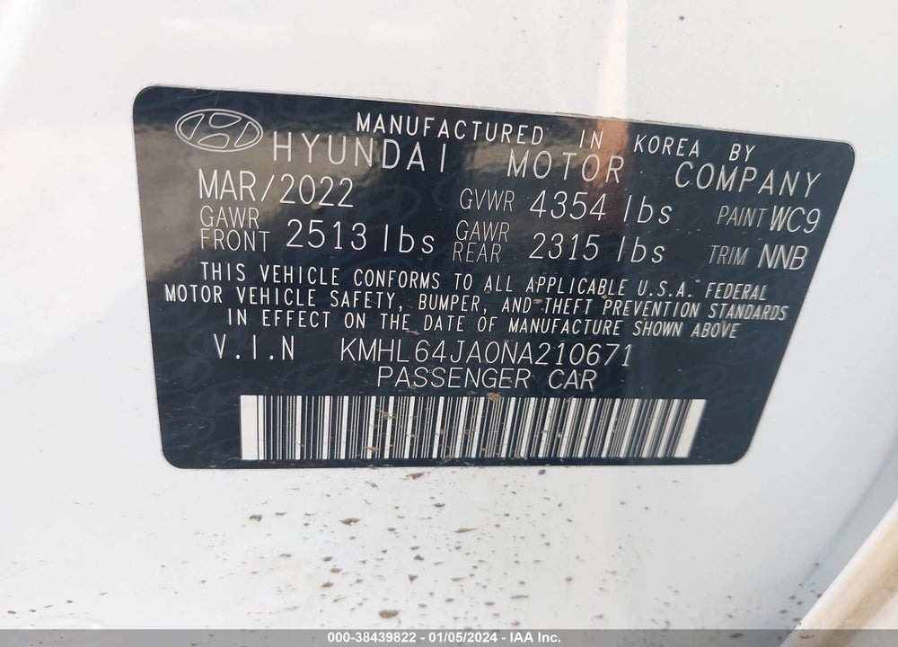2022 HYUNDAI SONATA SEL VIN: KMHL64JA0NA210671