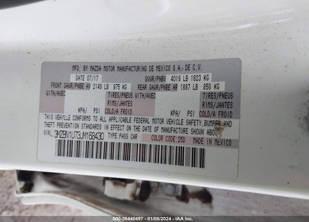 2018 MAZDA 3 SPORT VIN: 3MZBN1U73JM168430