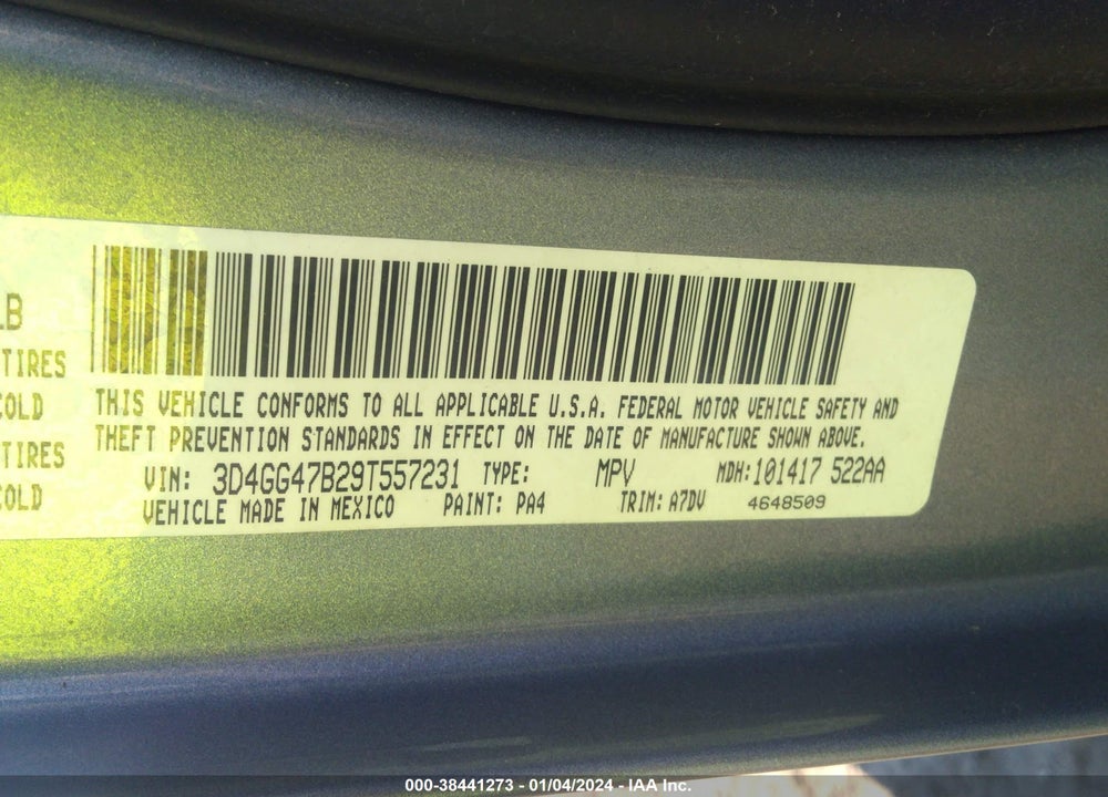 2009 DODGE JOURNEY SE VIN: 3D4GG47B29T557231