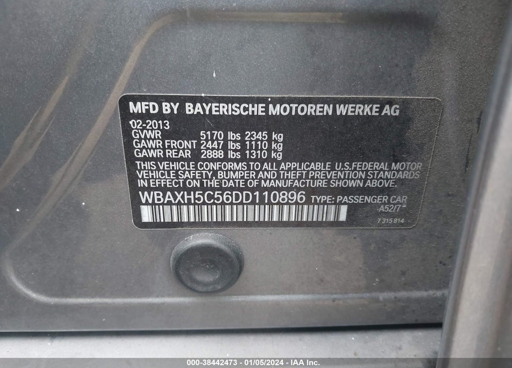 2013 BMW 528I XDRIVE VIN: WBAXH5C56DD110896