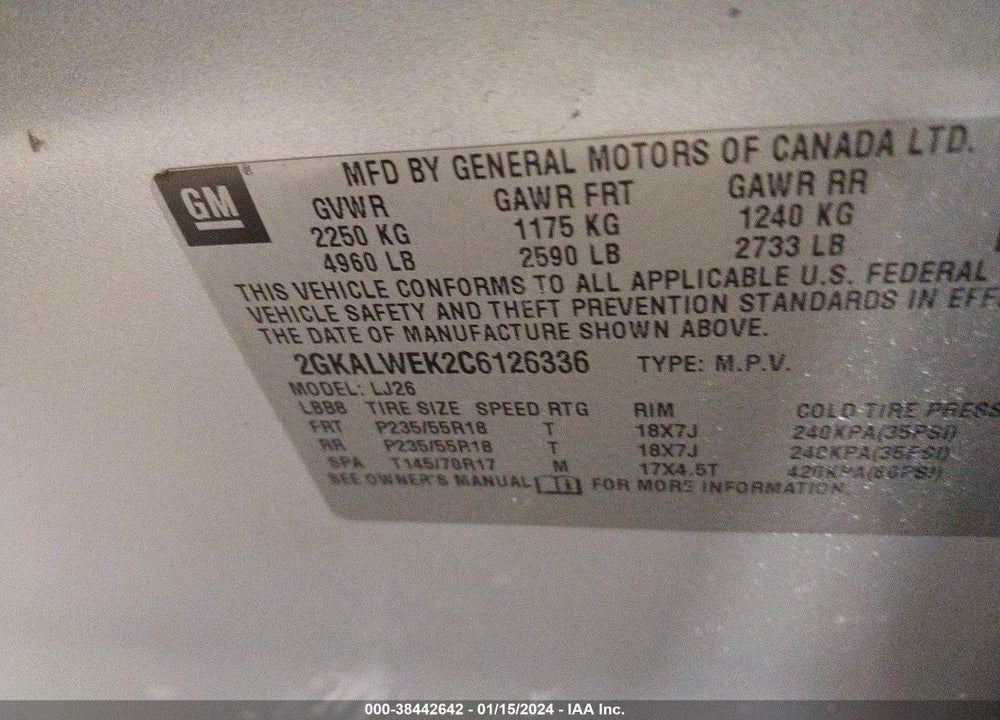 2012 GMC TERRAIN SLT-2 VIN: 2GKALWEK2C6126336