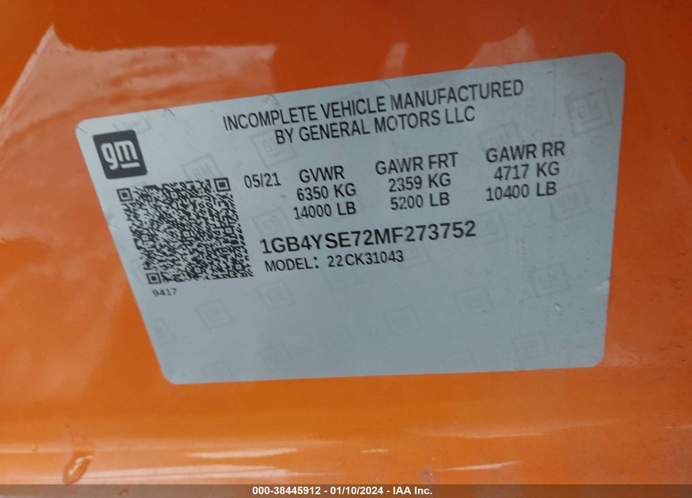 2021 CHEVROLET SILVERADO 3500HD CHASSIS WORK TRUCK VIN: 1GB4YSE72MF273752