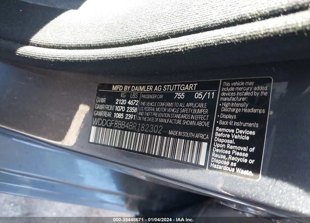 2011 MERCEDES-BENZ C 300 LUXURY 4MATIC/SPORT 4MATIC VIN: WDDGF8BB4BR182302