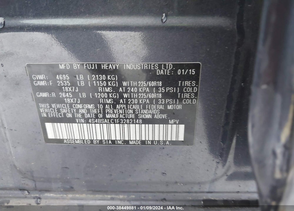 2015 SUBARU OUTBACK 2.5I LIMITED VIN: 4S4BSALC1F3282148