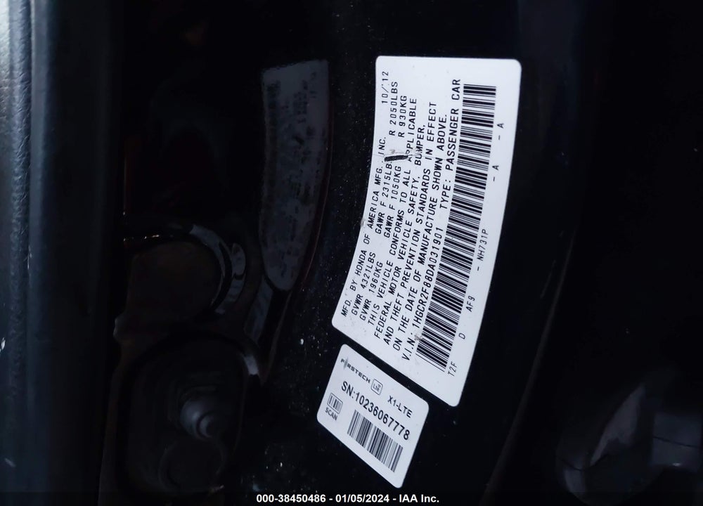 2013 HONDA ACCORD EX-L VIN: 1HGCR2F88DA031901