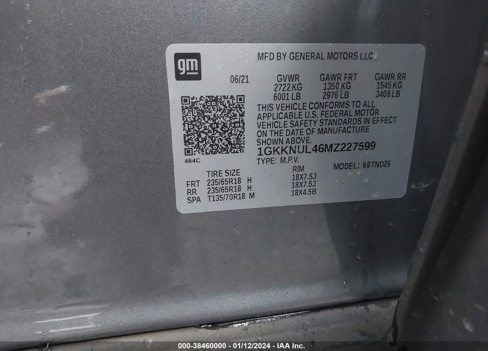 2021 GMC ACADIA AWD SLT VIN: 1GKKNUL46MZ227599