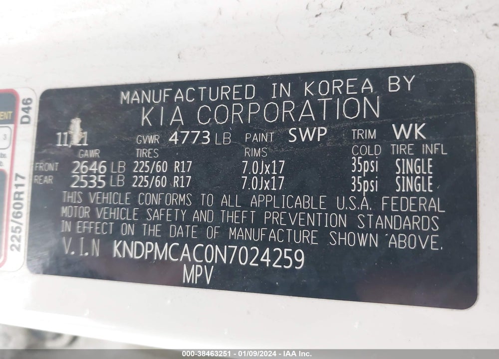 2022 KIA SPORTAGE LX VIN: KNDPMCAC0N7024259