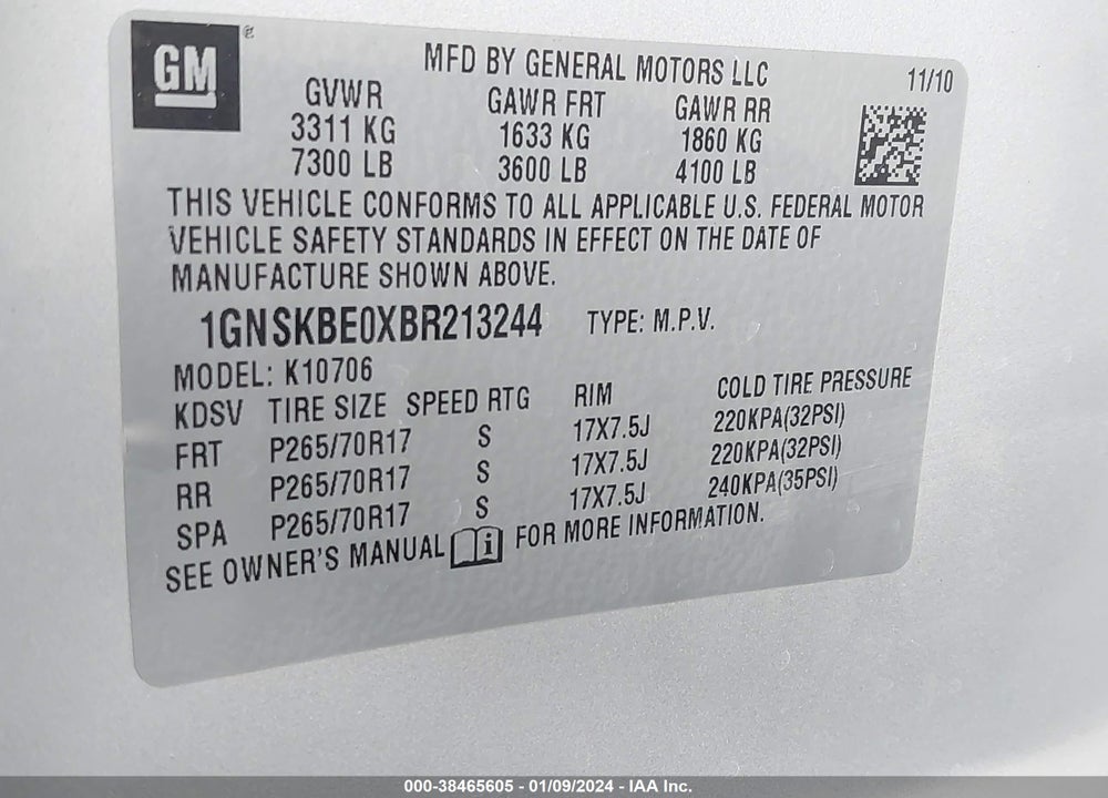 2011 CHEVROLET TAHOE LT VIN: 1GNSKBE0XBR213244