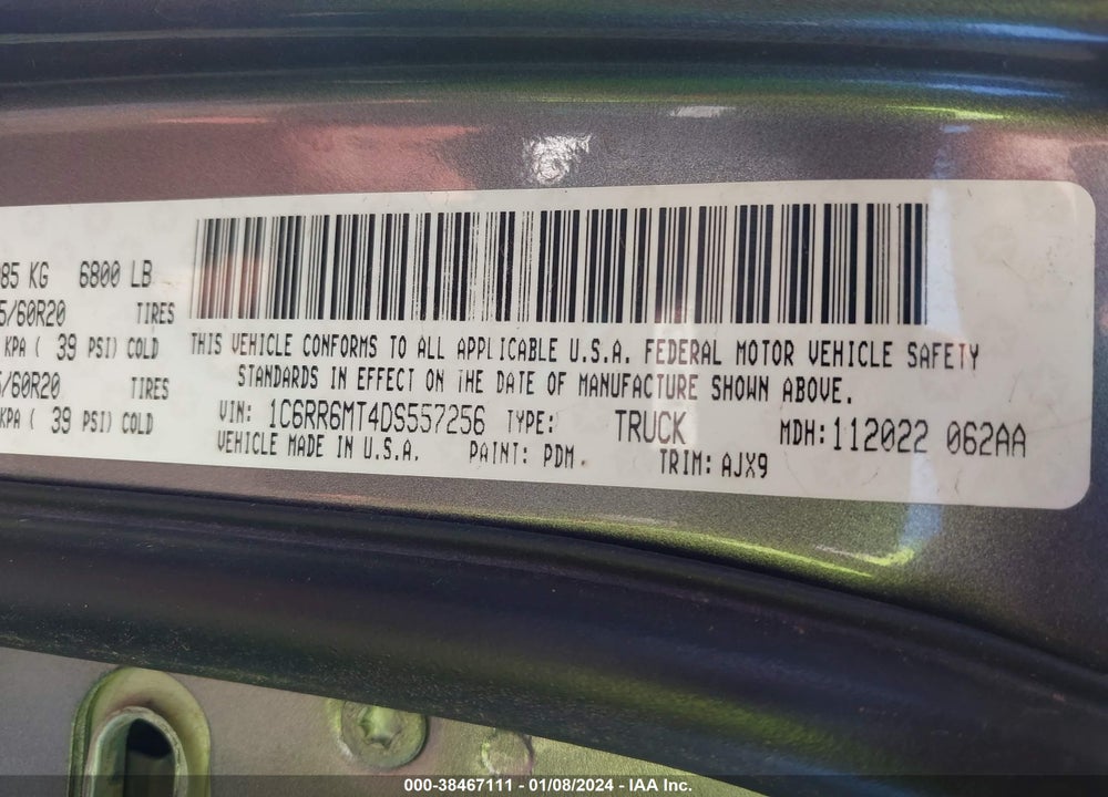 2013 RAM 1500 SPORT VIN: 1C6RR6MT4DS557256