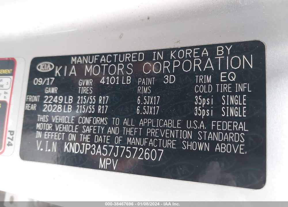 2018 KIA SOUL VIN: KNDJP3A57J7572607