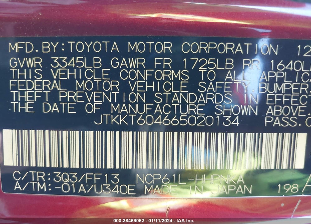 2006 SCION XA VIN: JTKKT604665020134