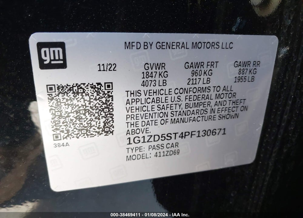 2023 CHEVROLET MALIBU FWD 1LT VIN: 1G1ZD5ST4PF130671
