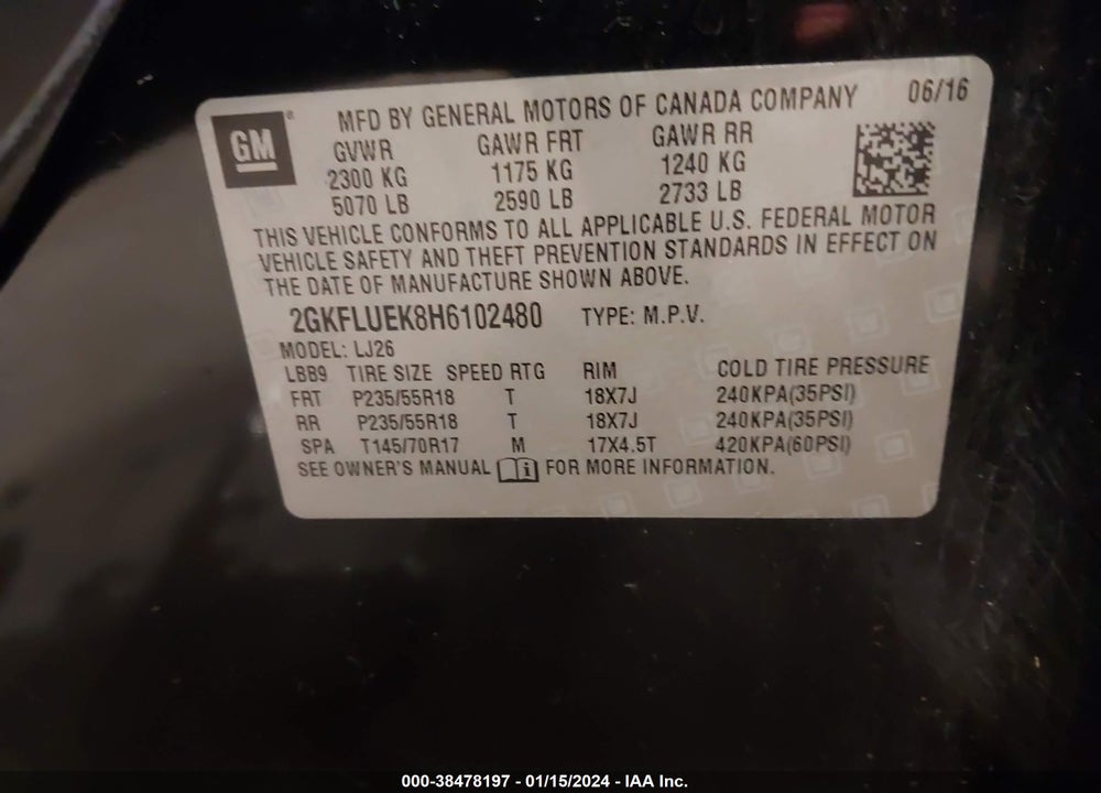 2017 GMC TERRAIN SLT VIN: 2GKFLUEK8H6102480