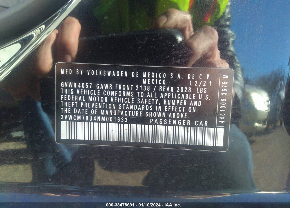 2022 VOLKSWAGEN JETTA 1.5T S VIN: 3VWCM7BU4NM001633